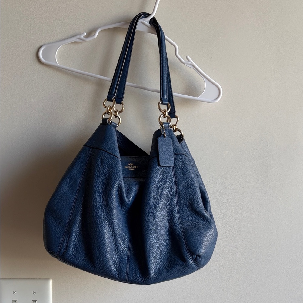 Coach Navy Pebbled Leather Hobo with Gold Hardware